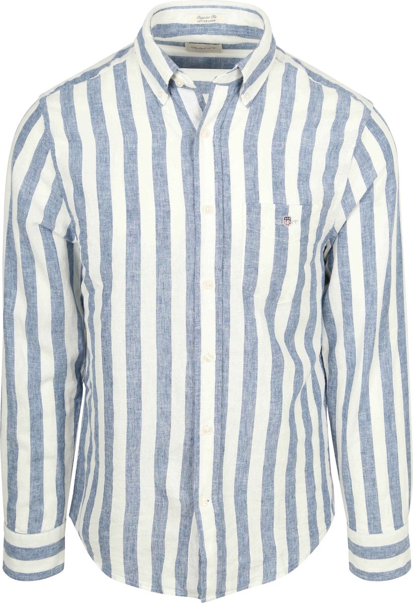 Gant Cotton Linen Overhemd Streep Blauw - Maat 3XL - Heren - Overhemden Casual