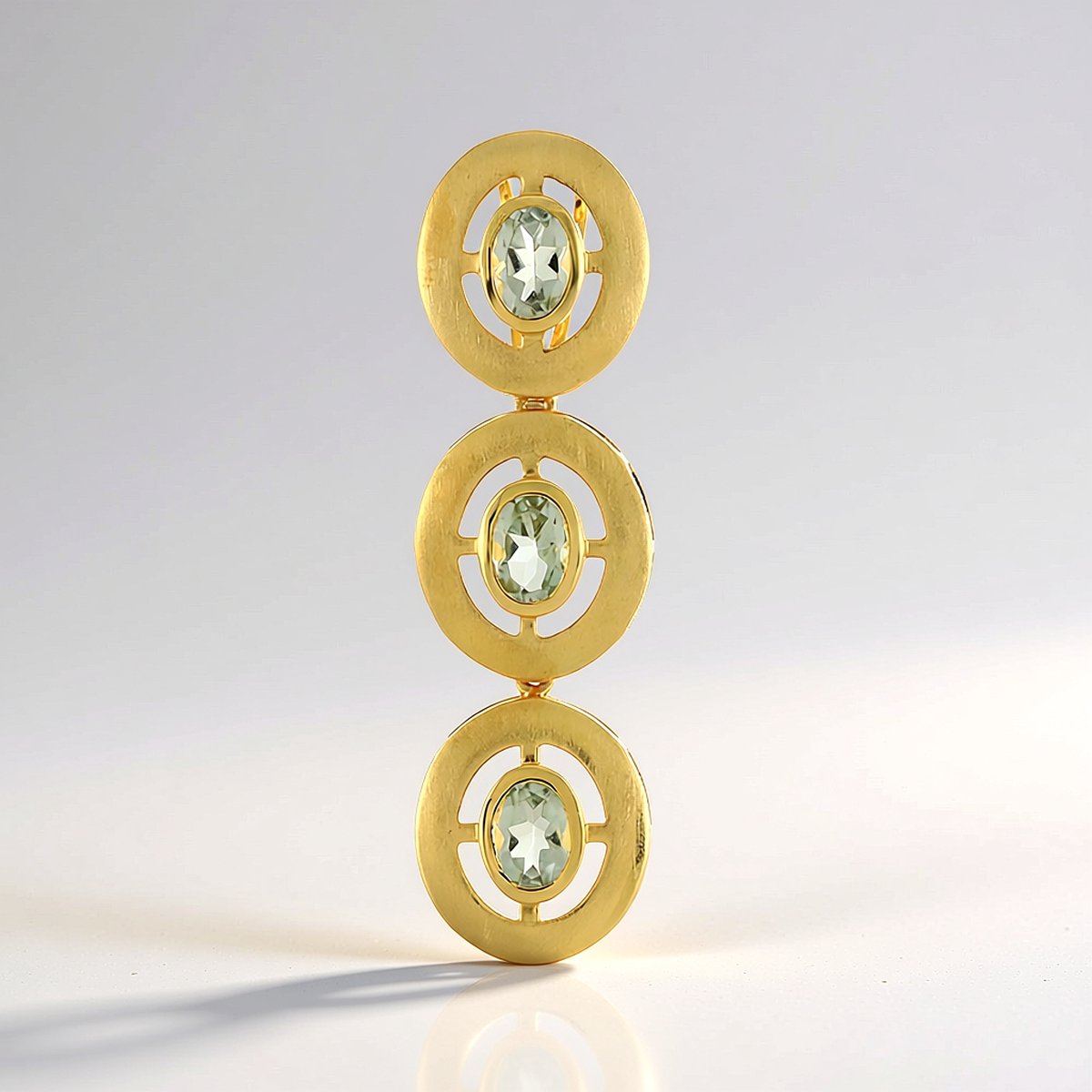 Cavill - Zilveren Hanger - 925 Sterling Zilver Verguld - 3 Braziliaanse Groene Amethisten 2,3 ct Ovaal Slijpsel - Elegante Monosono Collectie