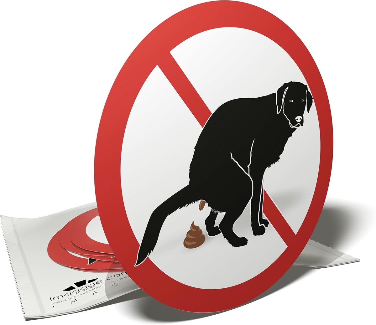 Verbodsstickers Hondenpoep - Geen Hondenpoep - Openbare Netheid - Set van 6 stickers - 95 cm diameter - Rood en wit