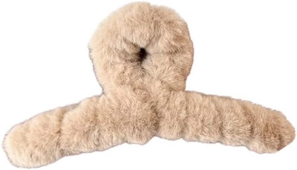 Pluche Haarclip - Pluizige Speld - Haar Styling - Grote Klem - 13 cm - Lichtbruin