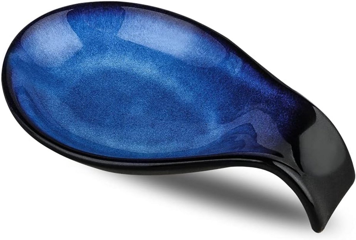 Keramische lepelhouder 10,2 cm - hittebestendig & vaatwasmachinebestendig - zwart/blauw