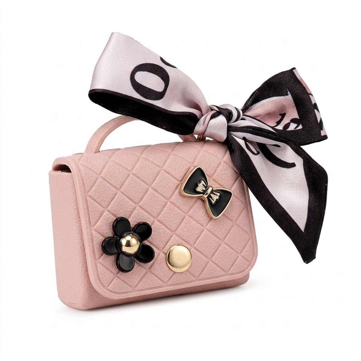Roze hoesje voor oordopjes dames met strik en decoratieve details geschikt voor AirPods 4 kunstleer hardcase met ring en lint