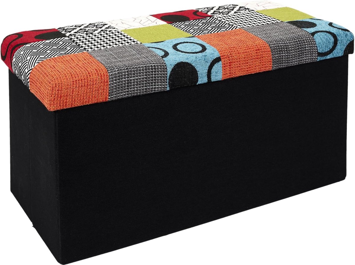 Opbergbank Plooibaar - Zitbank Koffer - Extra Opbergruimte - Patchwork Design - 76x38x38 cm - Veelkleurig