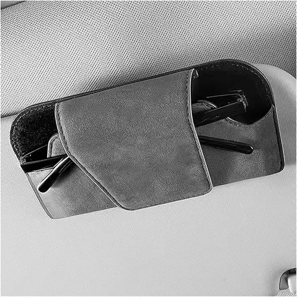 Zonnebrilhouder met clip voor zonneklep - auto accessories - brillenkoker - Zonnebrilhouder voor in de auto - 17*8,5 cm - Grijs - Hars