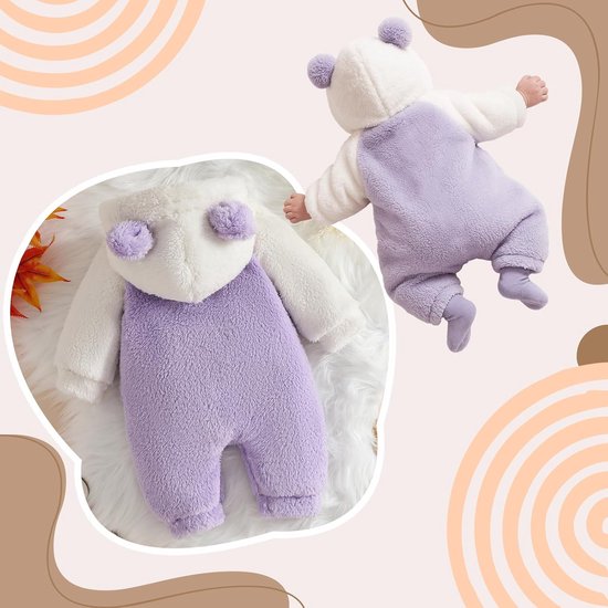 Pasgeboren meisje fleece jumpsuit met capuchon - Winter sneeuwpak - Uit één stuk - 0-3 maanden t/m 12-18 maanden — afbeelding 2