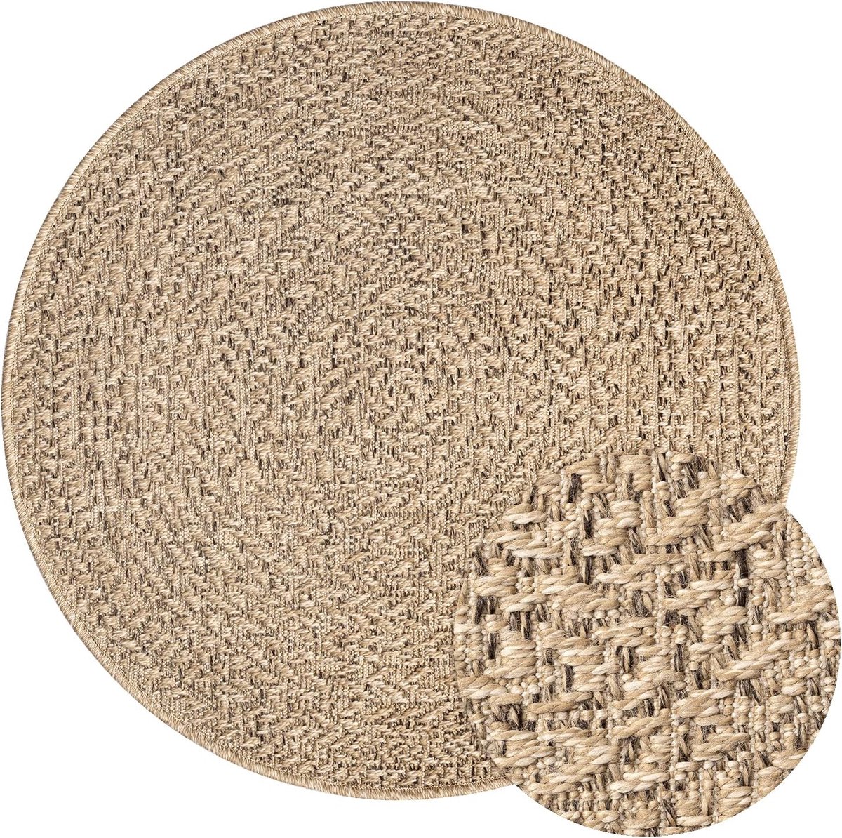 Ronde Buiten- en Binnentapijt in Natuurlijke Jute-look | Weerbestendig & Geschikt voor Vlo