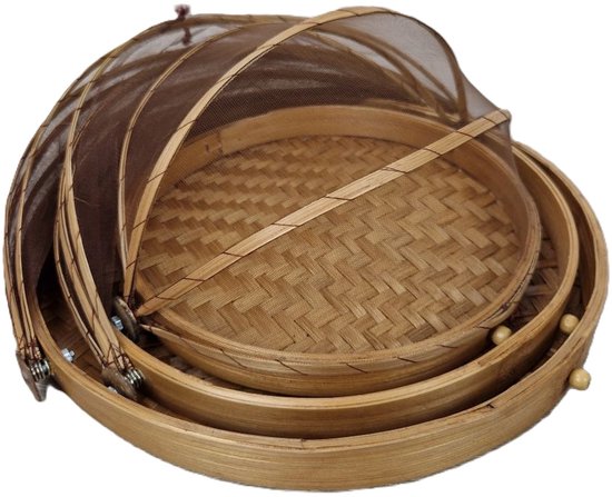 MigoStyling - Bamboe Vliegenkap - Bescherm je eten in stijl - Voedselmand - Set van 3 - Dia 25 cm, 30 cm en 35 cm - Buitenevenementen - Picknick — afbeelding 2