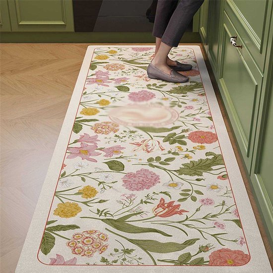Tapis de cuisine absorbant en terre de diatomée – tapis de cuisine rustique, tapis d'évier, tapis de cuisine à séchage rapide et antidérapant, tapis de cuisine lavable, adapté aux cuisines et aux salons (motif floral, 45 x 120 cm)