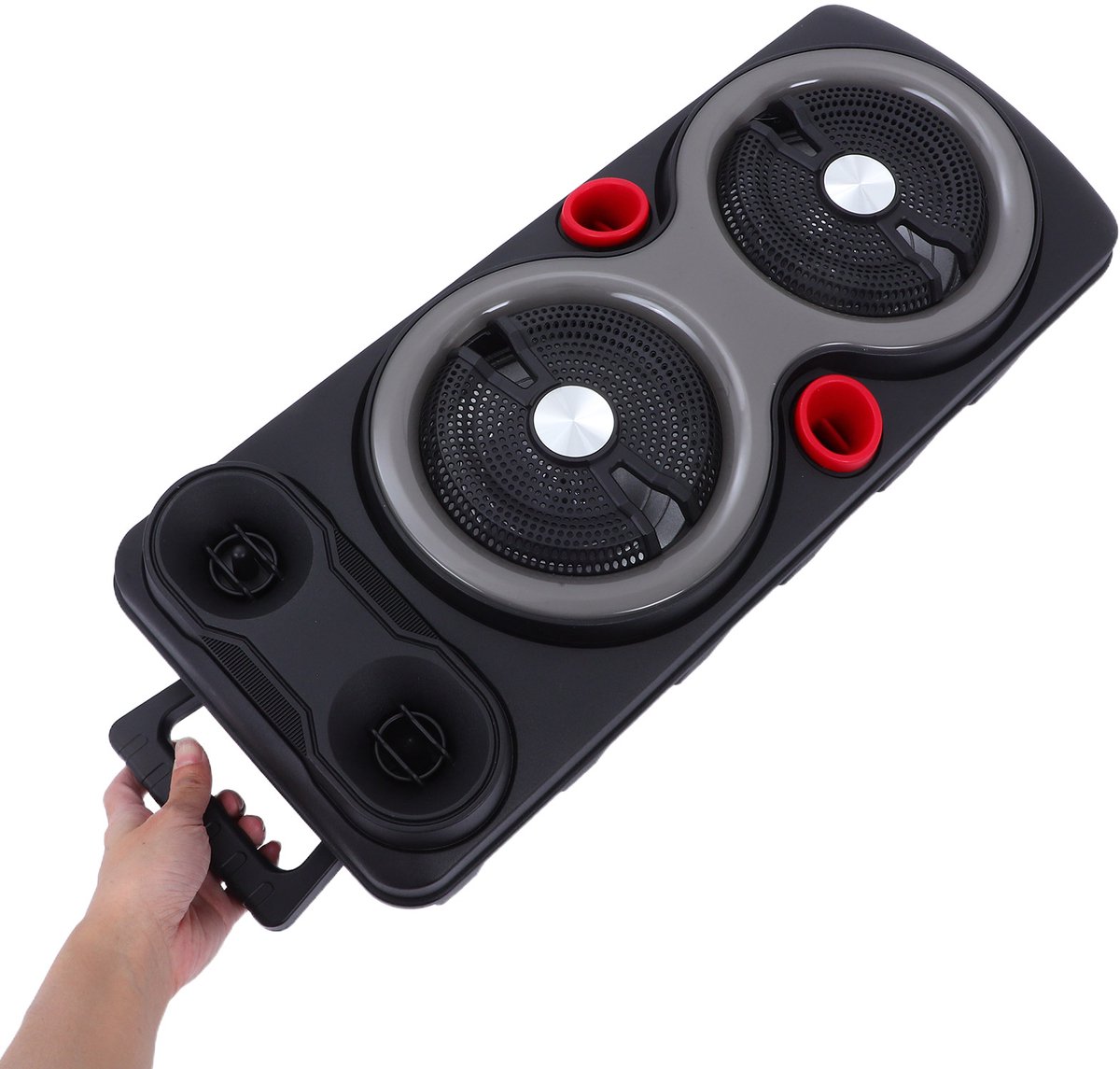 Draagbare Luidspreker met Dubbele 6,5-inch Subwoofers – RGB-verlichting, TWS-koppeling & Draadloze Microfoon – Zware Bas voor Party, Karaoke & Buitenevenementen