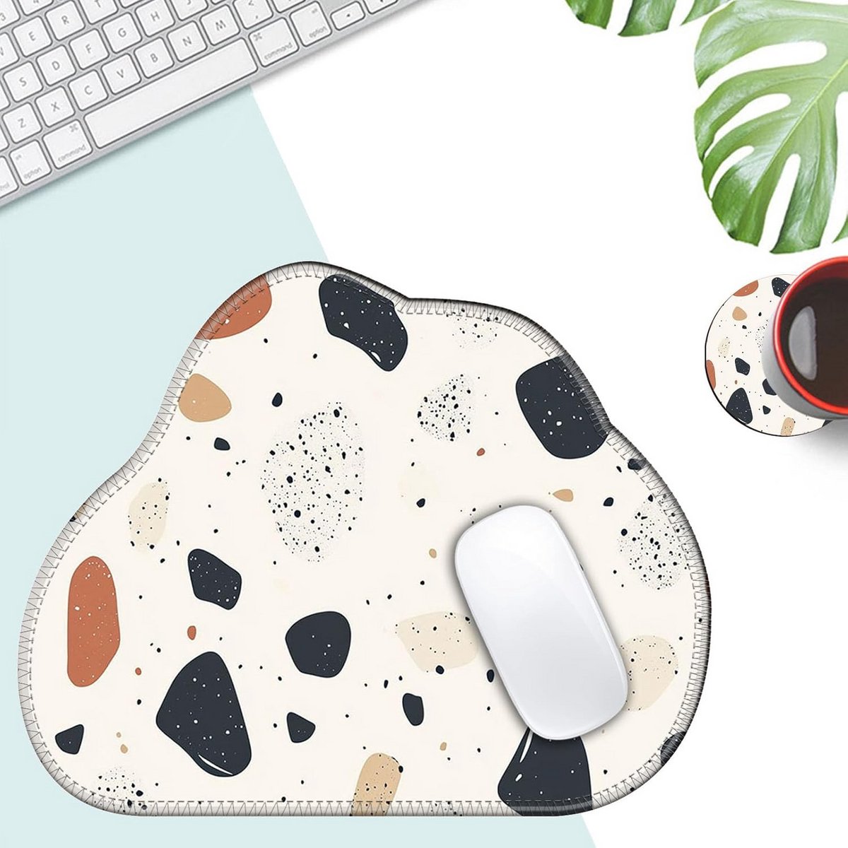 Onregelmatige muismat met gestikte randen en antislip rubberen basis, duurzaam en comfortabel voor laptop, kantoor, thuis en gaming, abstract geometrisch