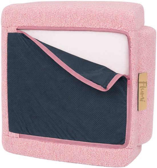 Flumi - 2 in 1 Uitschuifbare Kinderfauteuil - Schuimconstructie - Afneembare Wasbare Hoes - Teddy Stof - Met Zijvakken - Roze van Merkloos — afbeelding 5