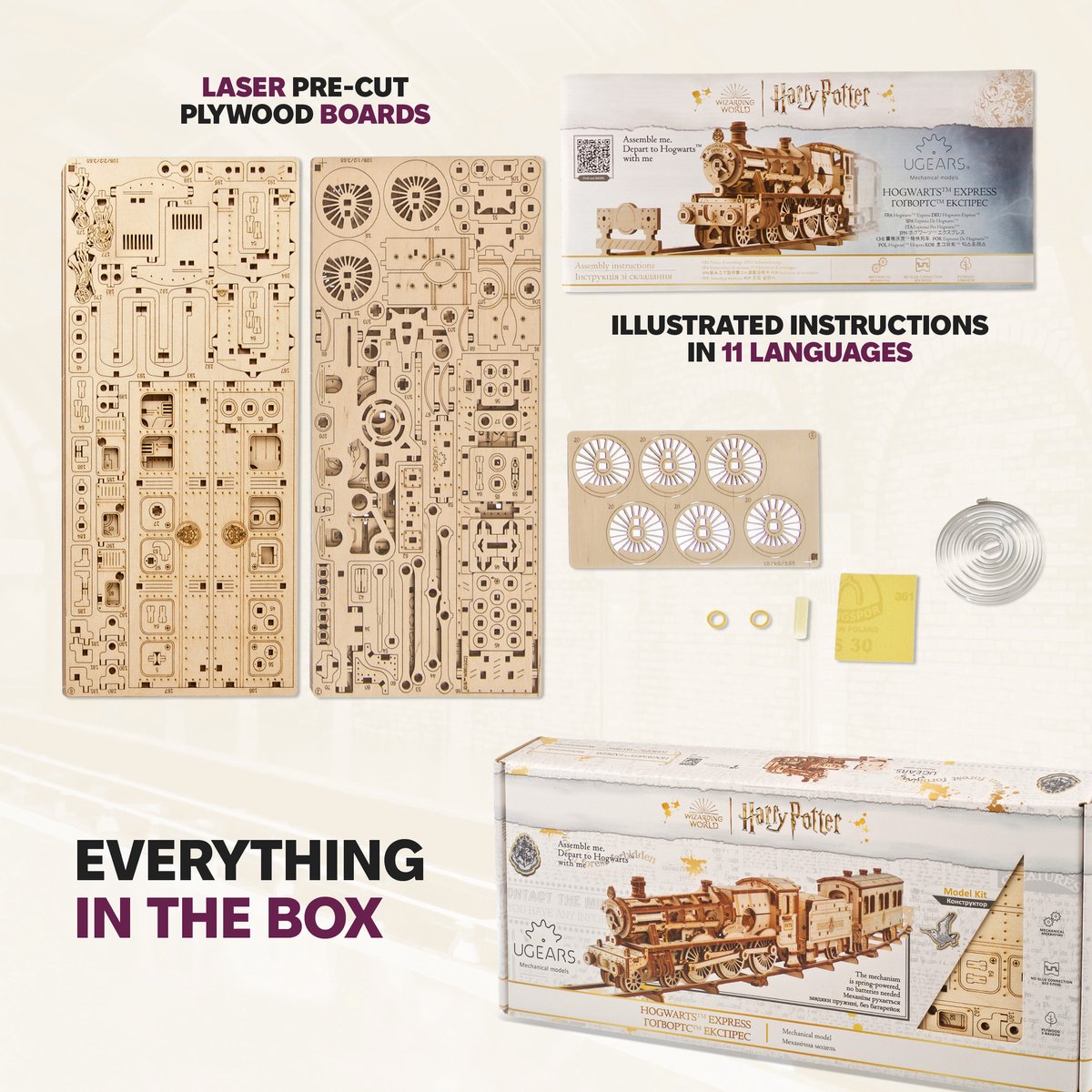 UGEARS 3D Modelbouw - Hogwarts™ Express - Harry Potter™ - Mechanisch Bouwpakket Hout - Educatief Speelgoed — afbeelding 10