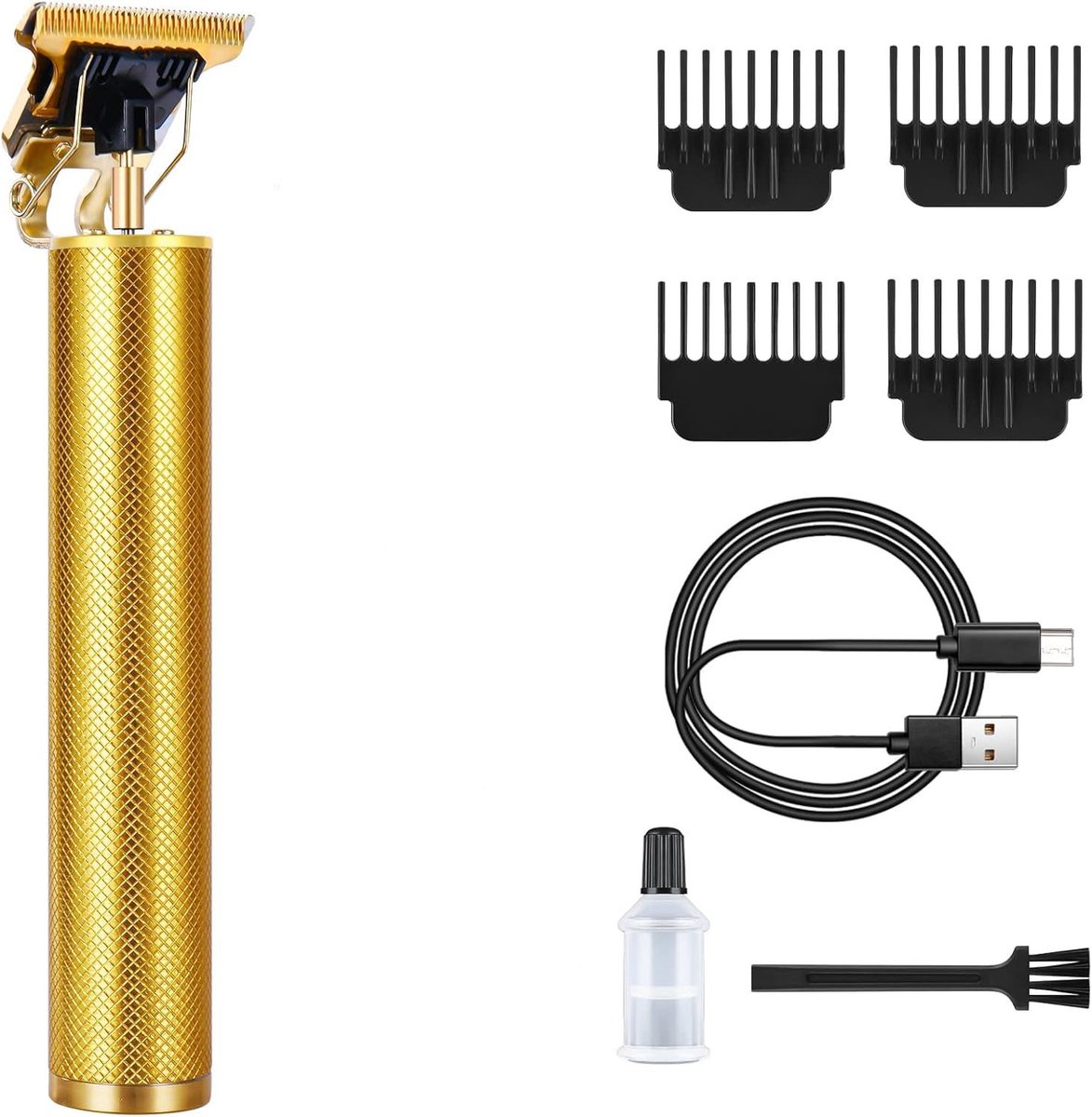 Professionele elektrische baardtrimmer, USB-oplaadbare tondeuse met 4 kammen, draadloze haartrimmer, geschikt voor kappers en thuis, gold