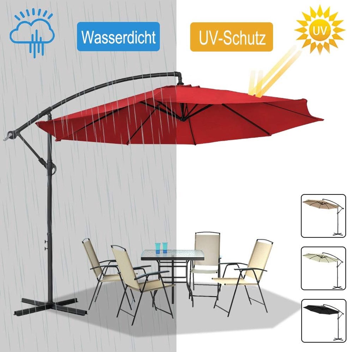 Aluminium Parasol - Zweefparasol Balkonparasol - Buiten Ontspannen - UV40 Bescherming 8 Baleinen - 350cm Diameter - Beige – foto 4