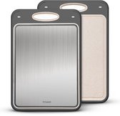 VITAMO PureCut Pro Dubbelzijdige Snijplank – 304 RVS – Microplasticvrije Snijzijde – BPA-vrije Tarwestro – Hygiënisch, Antislip – Met Sapgeul & Raspzone – 35 x 24 cm