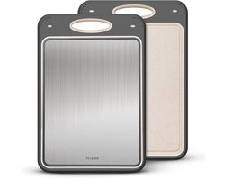 VITAMO PureCut Pro Dubbelzijdige Snijplank – 304 RVS – Microplasticvrije Snijzijde – BPA-vrije Tarwestro – Hygiënisch, Antislip – Met Sapgeul & Raspzone – 35 x 24 cm