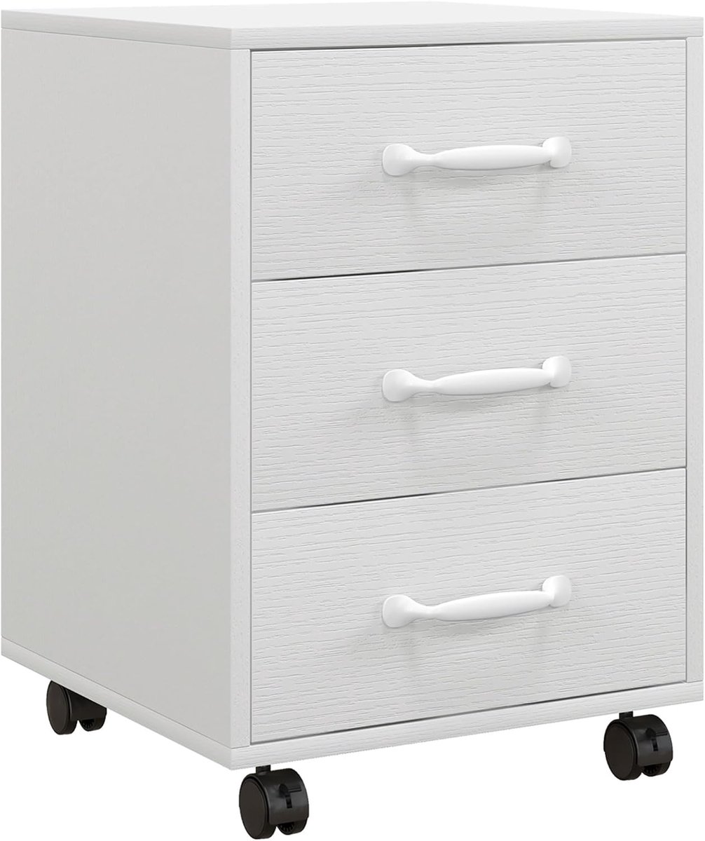 Mobiele archiefkast met 3 lades voor onder het bureau, wit
