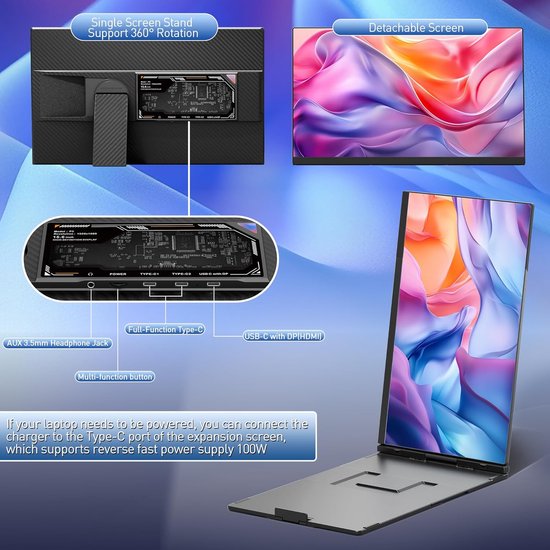 15,6-inch Draagbare Externe Laptop Monitor 1080p FHD IPS Scherm - 120% sRGB - HDMI, USB-A & Type-C Aansluiting - Plug & Play voor Windows, Mac & Android van Merkloos — afbeelding 5
