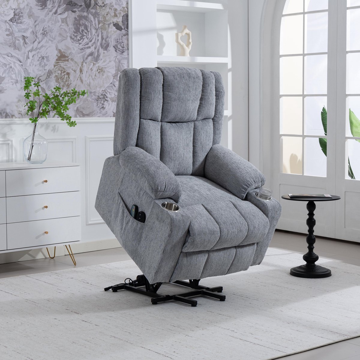 Relaxfauteuil - Elektrisch met Sta-op-hulp - Massage en Bekerhouder - Velvet - Lichtgrijs