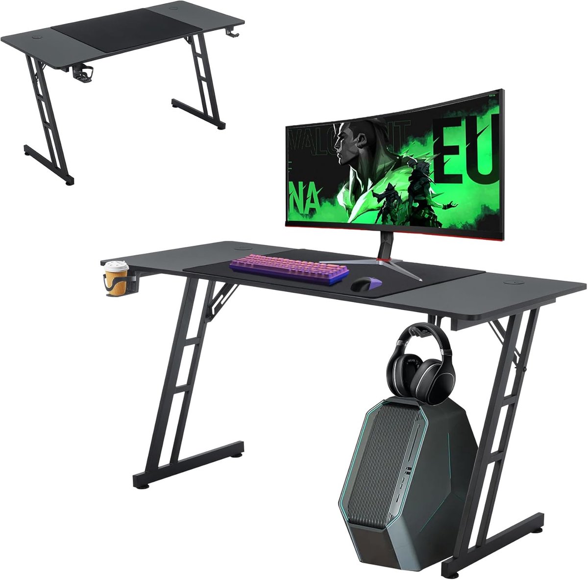 Groot Gaming Bureau met Koolstofvezel Oppervlak en Z-Frame voor PC en Kantoor