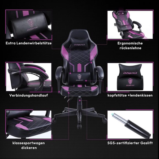 Ergonomische Gamingstoel met Lendesteun en Verstelbare Rugleuning, PU-leer van Merkloos — afbeelding 5