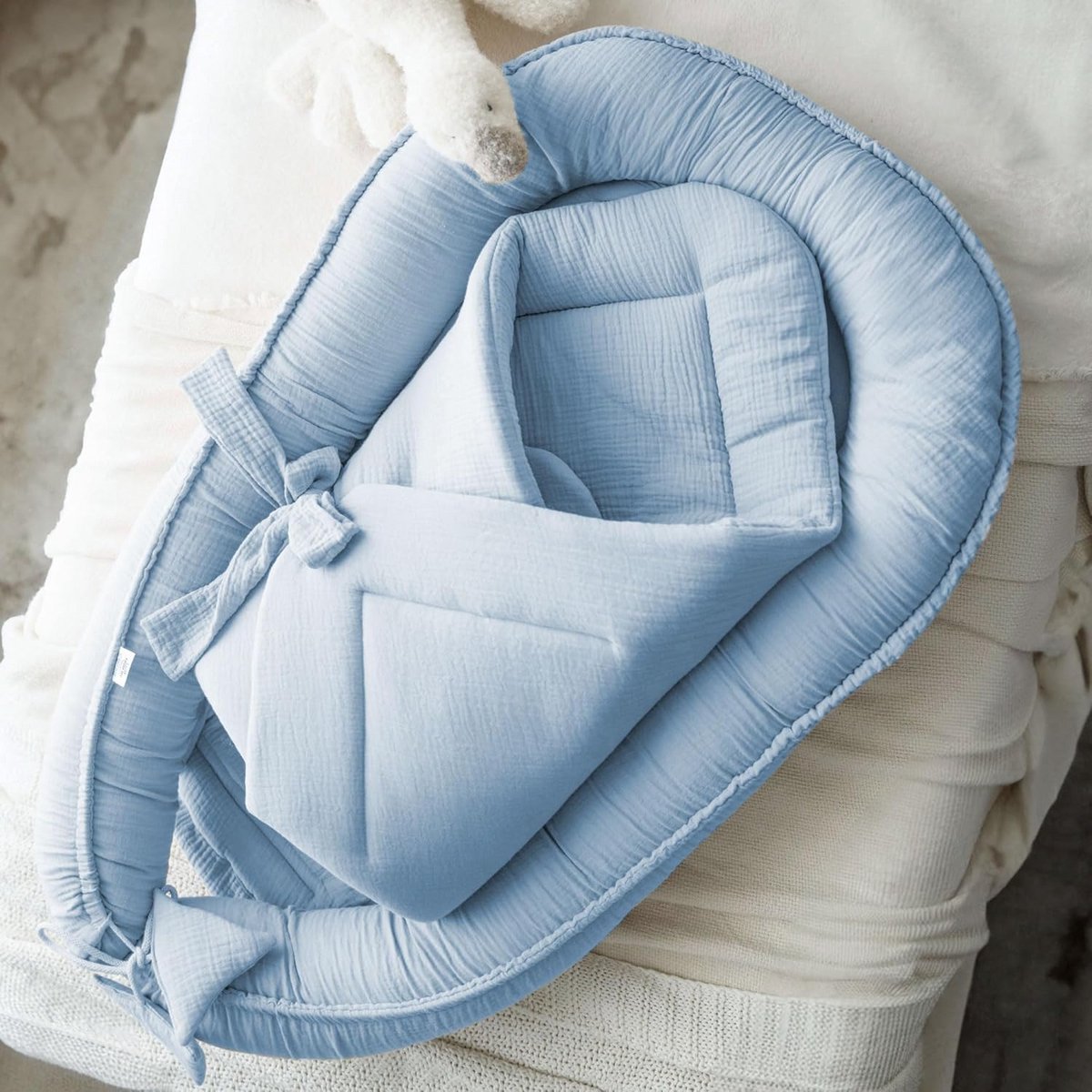 2-in-1 Babynestje en Omslagdeken Set van 100% Mousseline