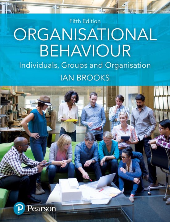 Couverture du livre 'Organisational Behaviour, Fifth Edition'. Groupe de personnes dans une salle de réunion, auteur Ian Brooks, éditeur Pearson.
