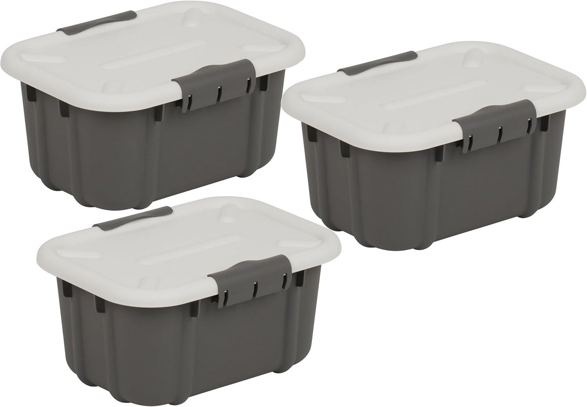 Set van 3 Universele Opbergdozen met Deksel - 8 Liter - BPA-vrije Kunststof - Donkergrijs