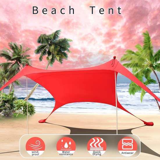 Roestvrije Strandtent 213x213 cm - UPF50+ Zonnescherm met Verstelbare Palen voor Camping, Vissen & Picknicks - Lichte & Waterafstotende Luifel in Rood van Merkloos — afbeelding 5