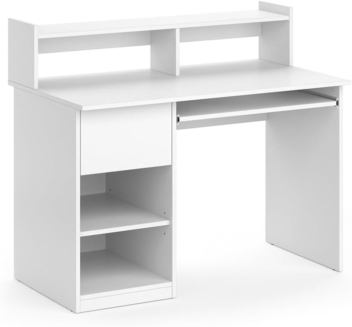 Compact Wit Bureau met Monitorstandaard en Opbergruimte - Ideaal voor Thuiswerk