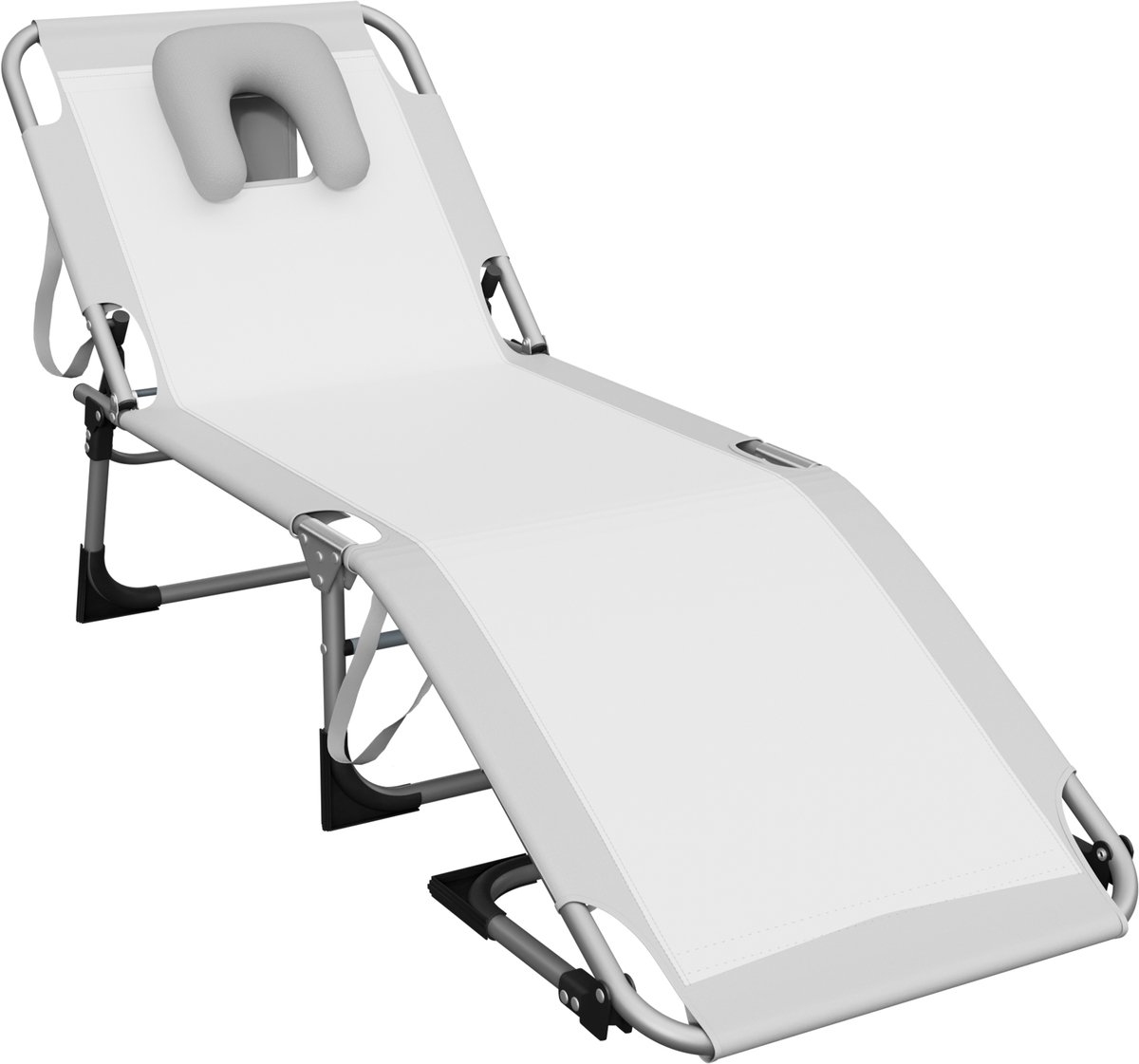 Opvouwbare Ligstoel, Zwembad met Tas, Hoofdsteun, Gezichtsgat, Verstelbare Rugleuning, Relaxstoel van Metalen Frame, Grijs Campingstoel, Zonnebad voor Tuin/Buiten/Terras, NAIZY