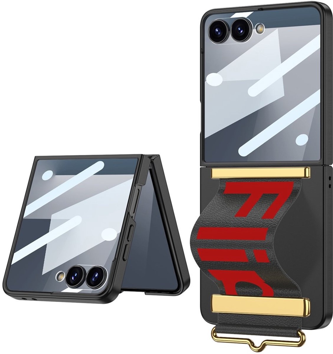 Lunso Geschikt voor Samsung Galaxy Z Flip 7 backcover hoesje met Polsband - Zwart