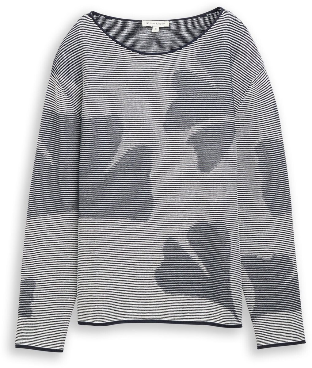 Tom Tailor - Gebreide trui van katoen - Maat XS - navy ginko structure stripe