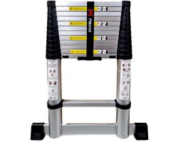 Telescopische ladder – Telescoopladder aluminium – Maximale hoogte 3,80 meter – Telescoopladder met stabilisatiebalk – Mexxo
