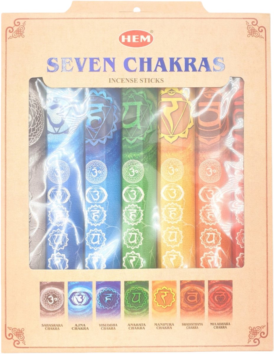 HEM Wierrook cadeau set - 7 Chakras - 7 geuren - 20 sticks per geur - handgemaakt uit India Multi