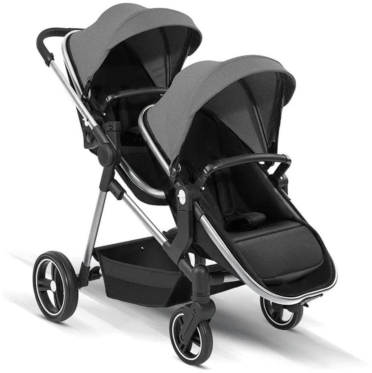 Jessi Duo Kinderwagen Opvouwbaar Zwart/Grijs 2 Zitjes - Jessi - €294,95