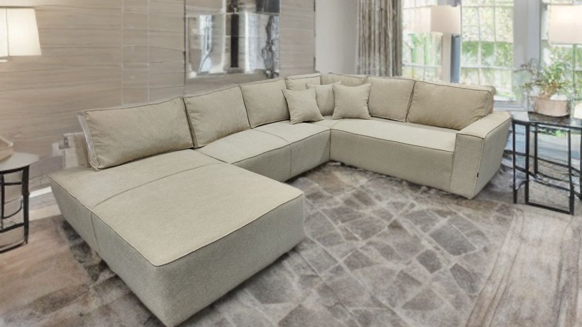 Moderne U-Vormige Hoekbank – Koningstijl - Silver Textiel – Royale Zit- en Loungebank – Inclusief Rugkussens – Luxe Bank voor Woonkamer