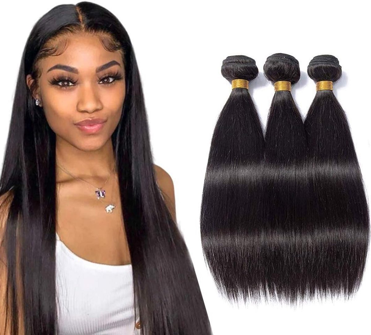3 Bundels Steil Menselijk Haar Extensions Natuurlijke Kleur 16 Inch
