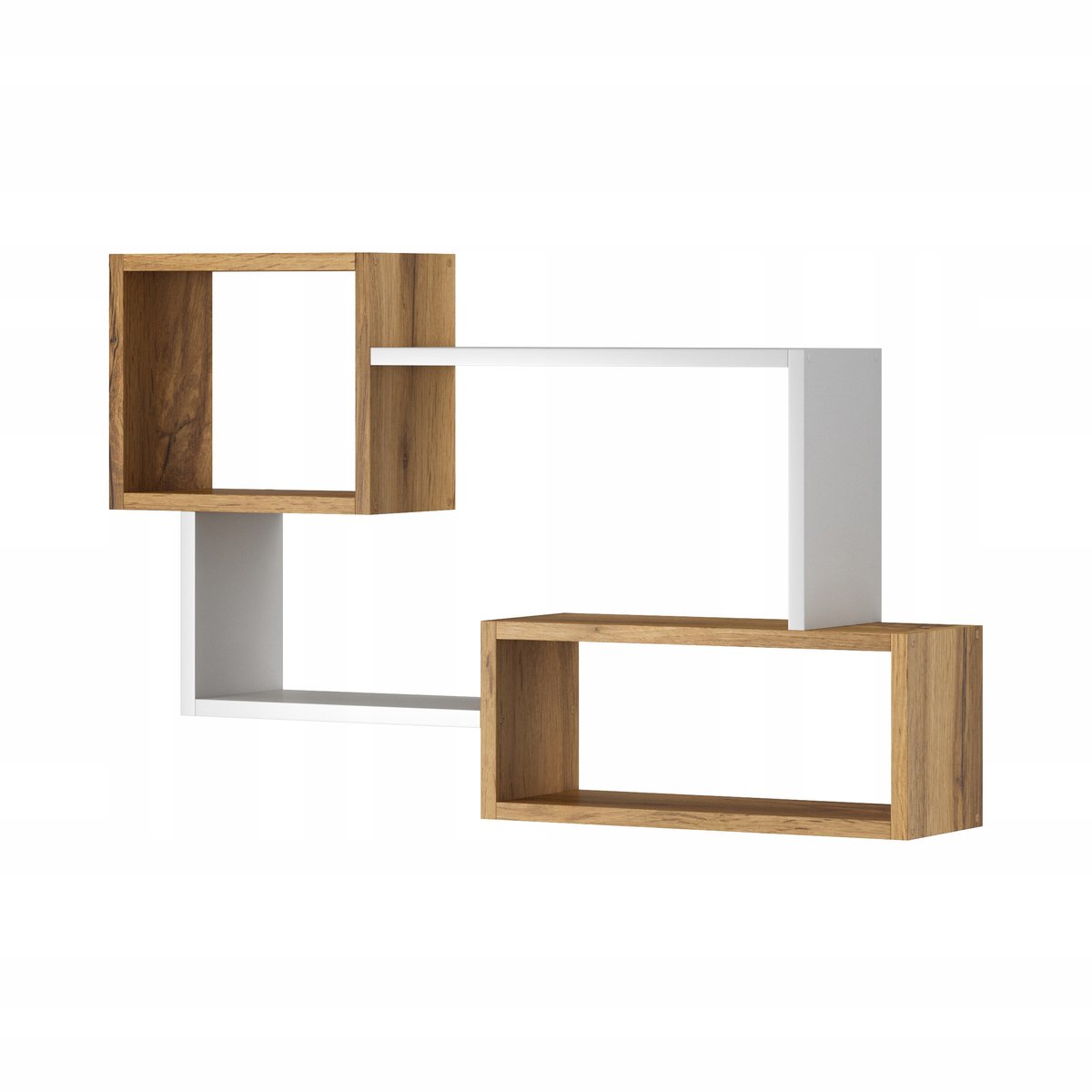 Bratex Trio 005 - Wandplank - Set van 3 Rechthoeken - Wotan Eiken & Wit - Zwevend - Modern