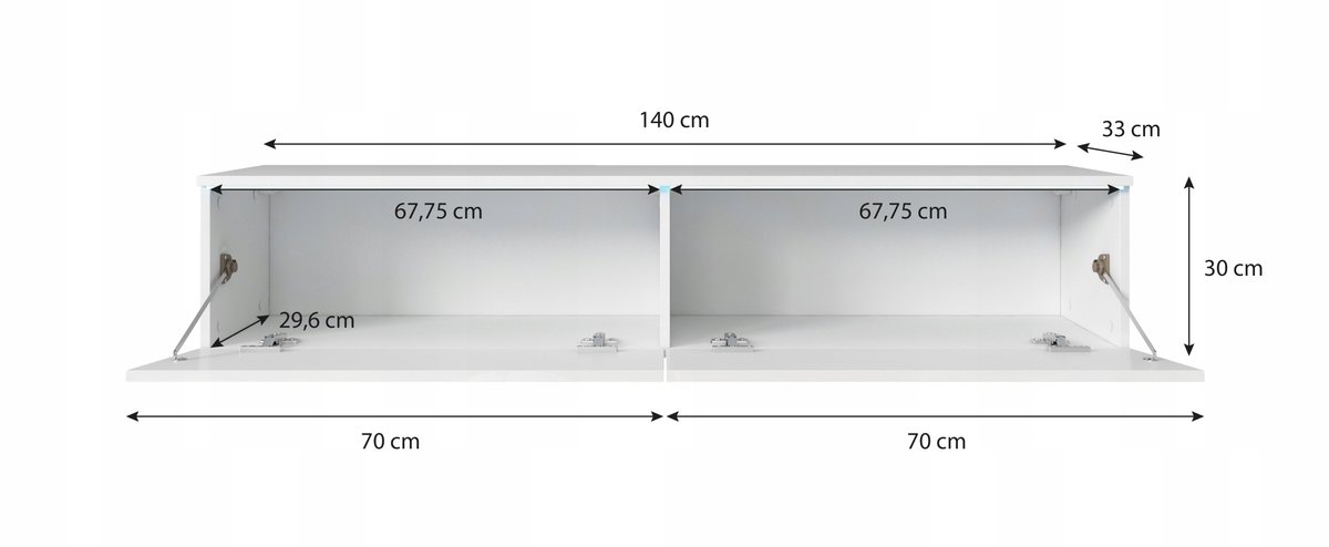Modern TV-meubel - 140 cm - Wit Mat & Wit Hoogglans - LED Verlichting - Zwevend of Staand - 2 Deuren