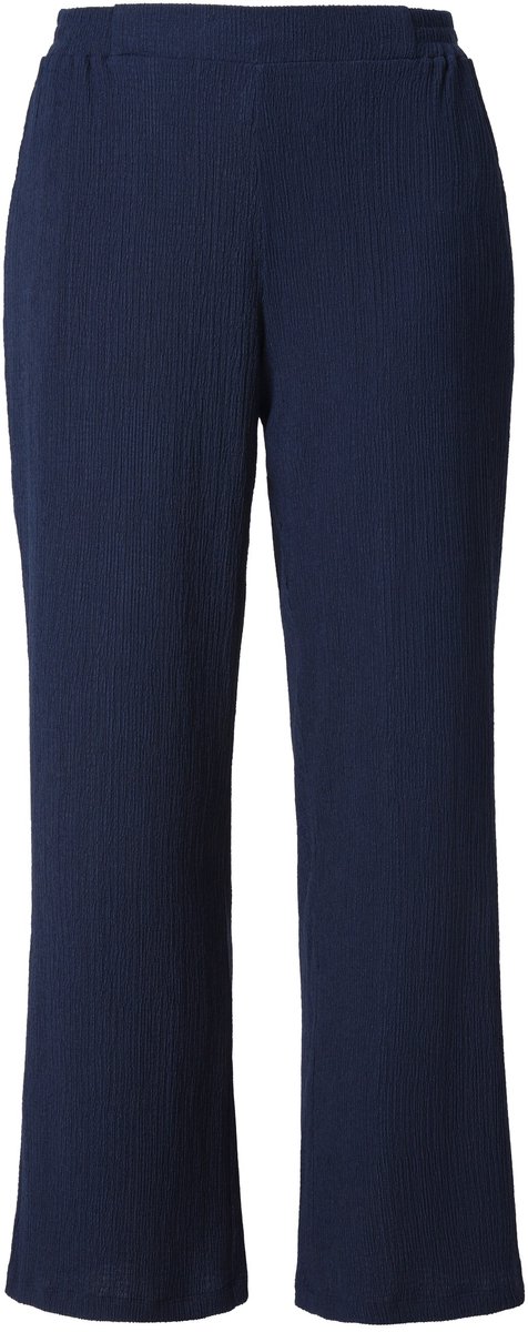 Ulla Popken - Dames - Broek structuur wijde pijpen comfortabele tailleband - Marine - Maat 58+