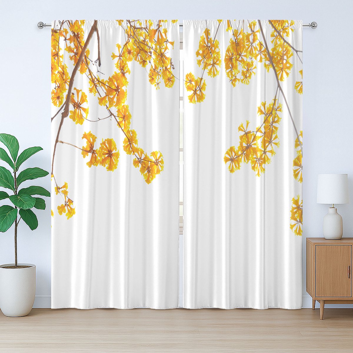 ABAKUHAUS Rustiek Gordijn, Bloeiende Bloementuin, Universele Gordijnen met Bandjes, Lussen en Haken voor de Woonkamer, 280 x 225 cm, Geelbruin