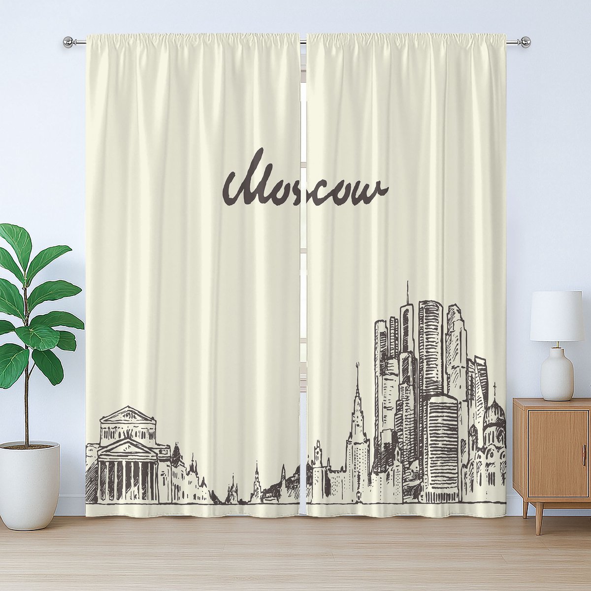 ABAKUHAUS Russisch rustiek gordijn, schetsstijl Moskou, slaapkamergordijn met plooien, lussen en haken, 280 x 245 cm, beige/donker taupe