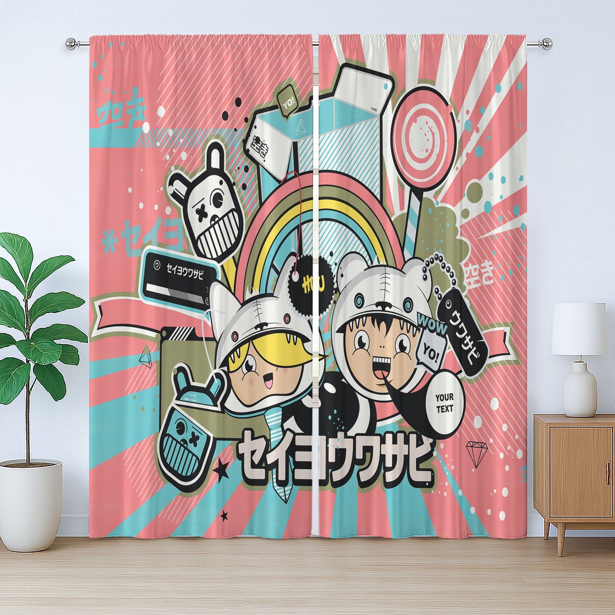 ABAKUHAUS Urban Graffiti Rustiek Gordijn, Anime Kunst, Slaapkamergordijn met Plooiing, Lusjes en Haken, 280 x 225 cm, Koraalrood