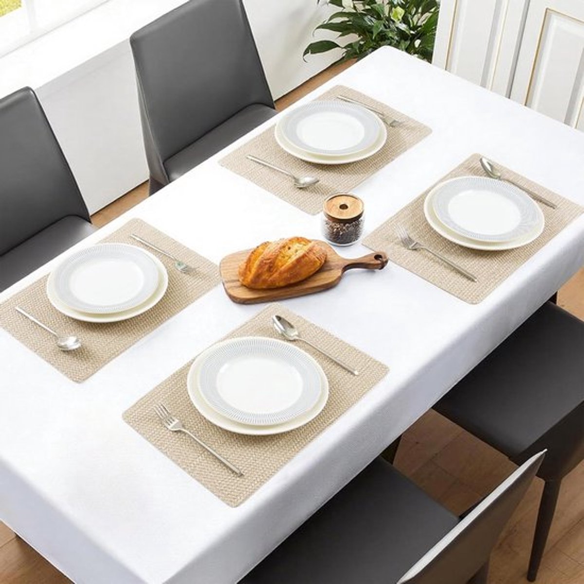 Candala Wasbare geweven vinyl tafelplacemats voor binnen/buiten, set van 4