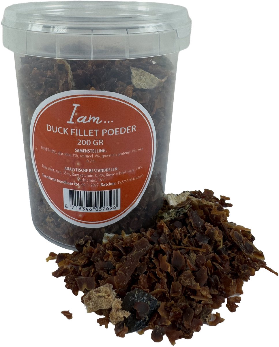 I AM Duck Fillet Poeder - Eend Poeder Hondenvoer Topping - 200 Gr, Eiwitrijke Natuurlijke Smaakversterker