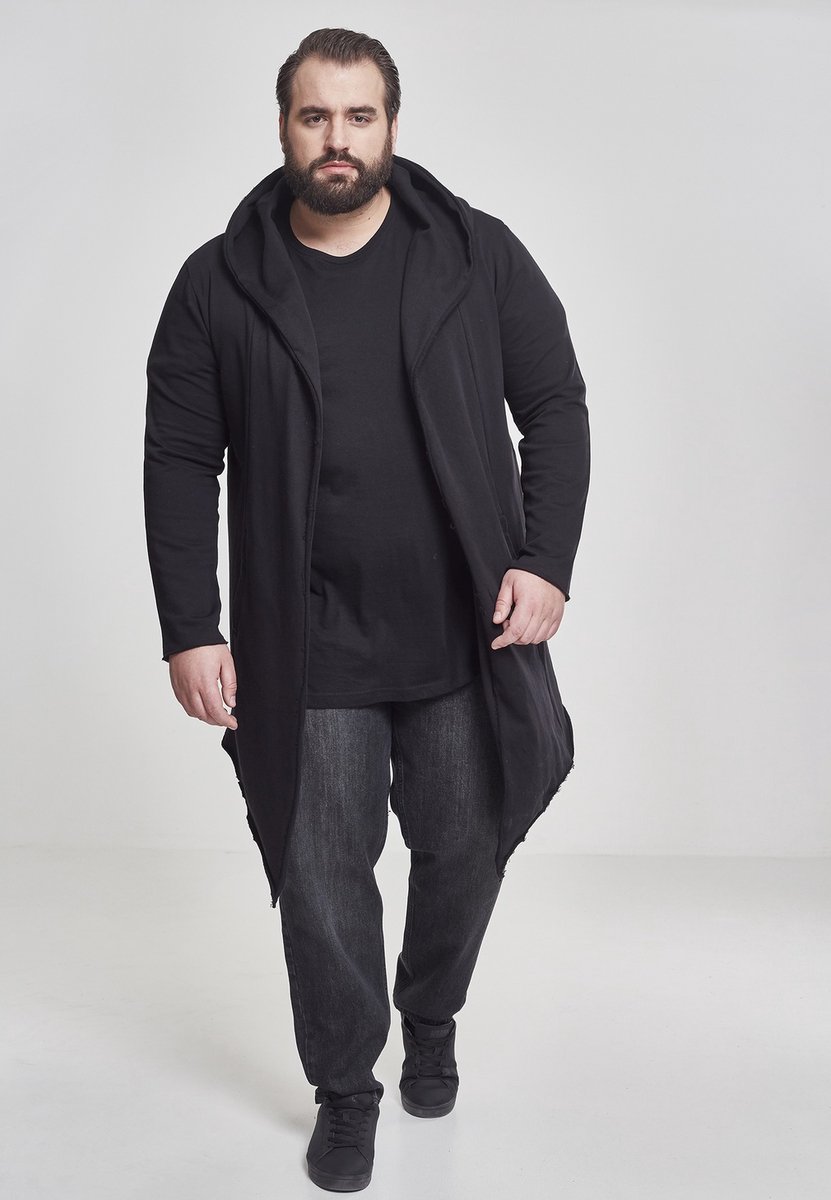 Urban Classics Long Hooded Open Edge Cardigan Cardigan Katoen Zwart