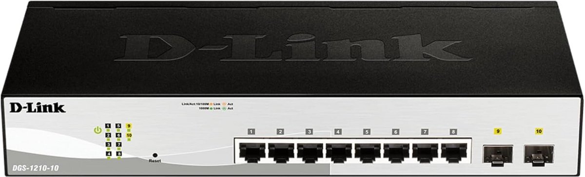 10-poorts Gigabit Smart Switch met 8 LAN en 2 SFP Slots