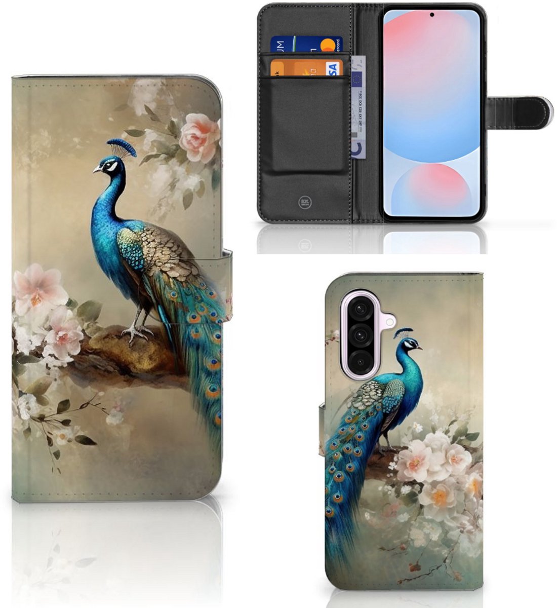Telefoonhoesje met Pasjes voor Samsung Galaxy A56 Vintage Pauwen