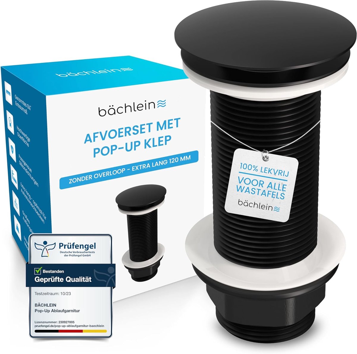 Extra lange universele afvoerset zonder overloop - pop-up ventiel voor wastafel